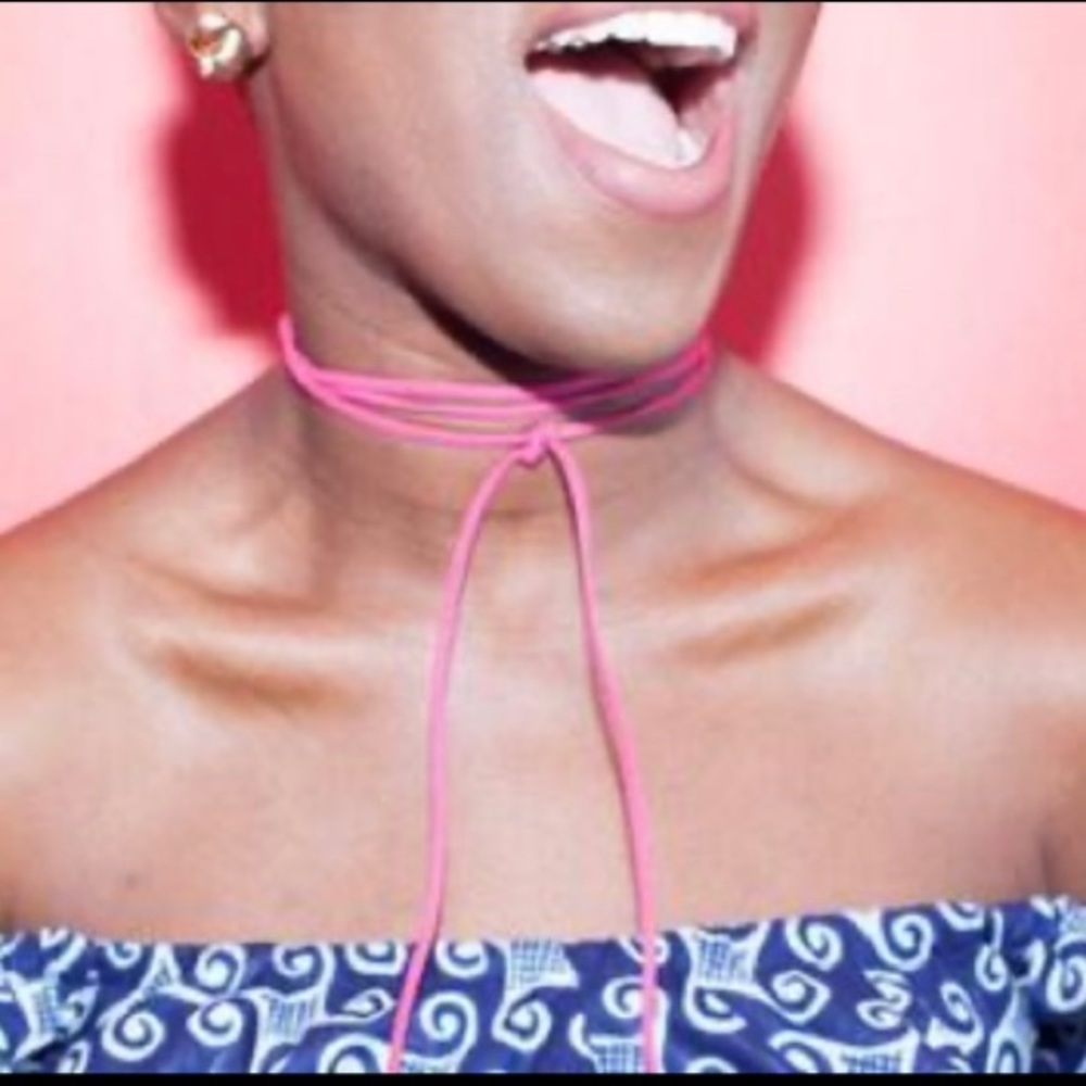 Barbie Bubblegum Pink Long String Wrap Around Tie Choker Necklace